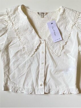 Miss Selfridge White Embroidered Collar Blouse (fits like xs)